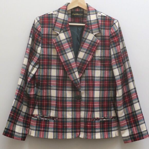 GIORGIO SANT ANGELO tartan plaid blazer vintage wool 12 red green scottish pockt - Picture 2 of 12